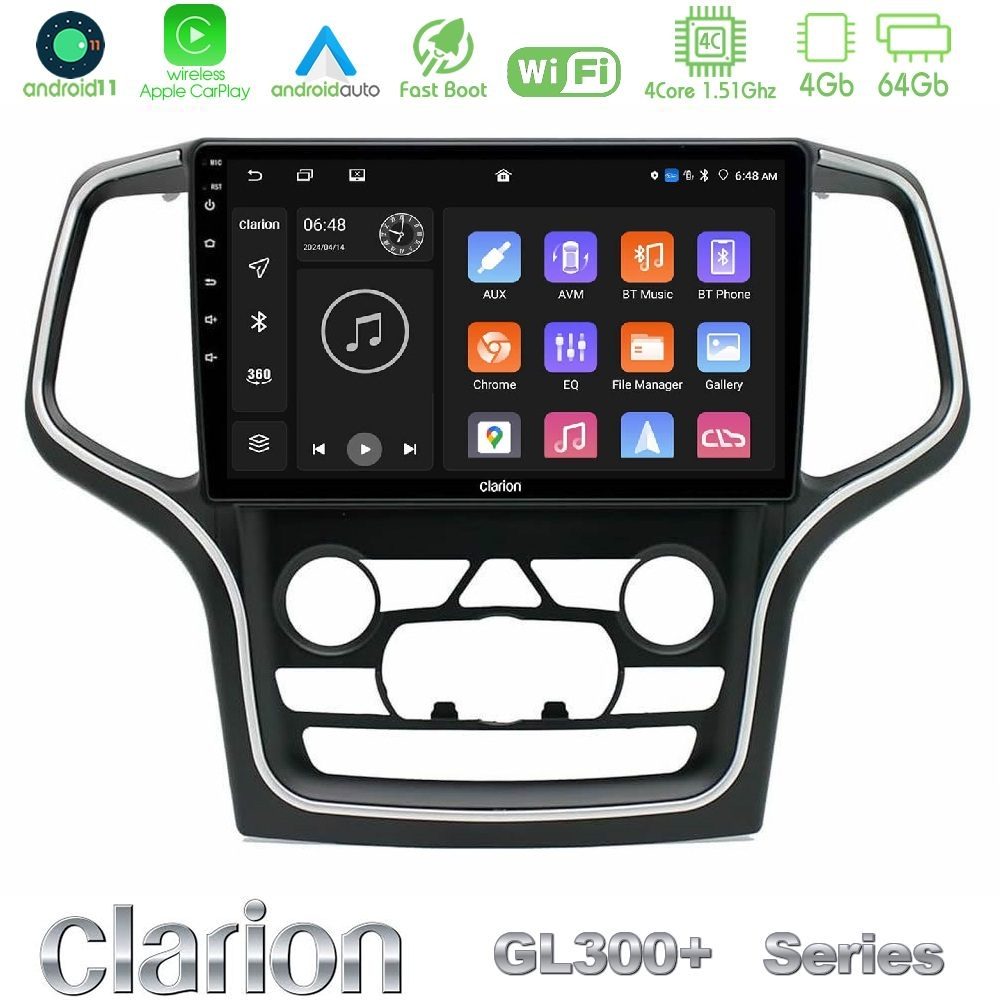 Clarion GL300+ Series 4Core Android11 4+64GB Jeep Grand Cherokee 2014-2020 Navigation Multimedia Tablet 10"