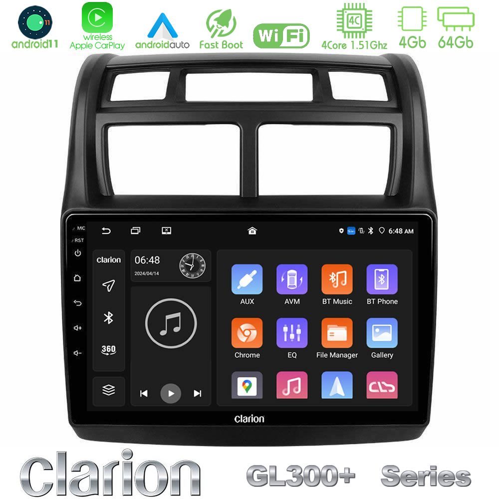 Clarion GL300+ Series 4Core Android11 4+64GB  Kia Sportage 2008-2011 Navigation Multimedia Tablet 9"