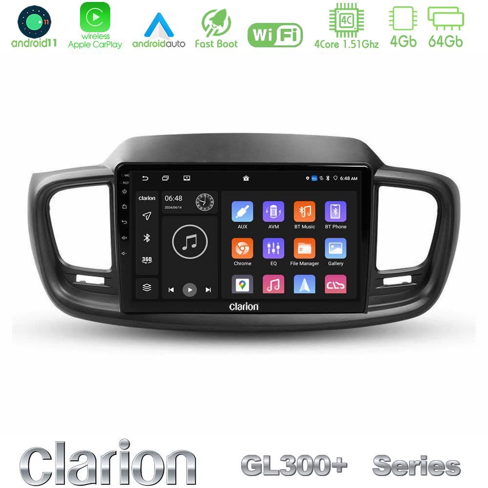 Clarion GL300+ Series 4Core Android11 4+64GB Kia Sorento 2018-2021 Navigation Multimedia Tablet 9"
