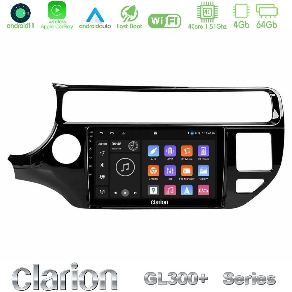 Clarion GL300+ Series 4Core Android11 4+64GB  Kia Rio 2015-2017 Navigation Multimedia Tablet 9"