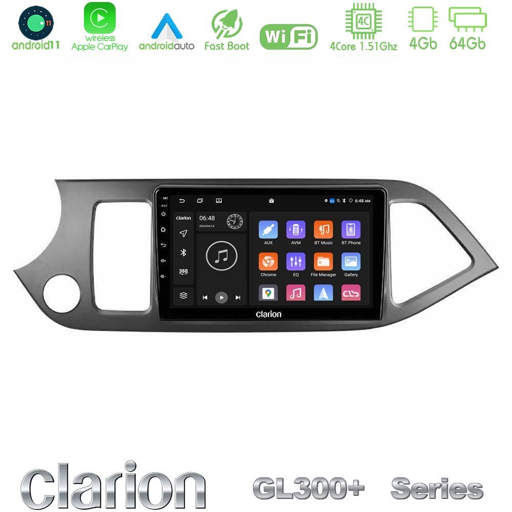 Clarion GL300+ Series 4Core Android11 4+64GB Kia Picanto Navigation Multimedia Tablet 9"