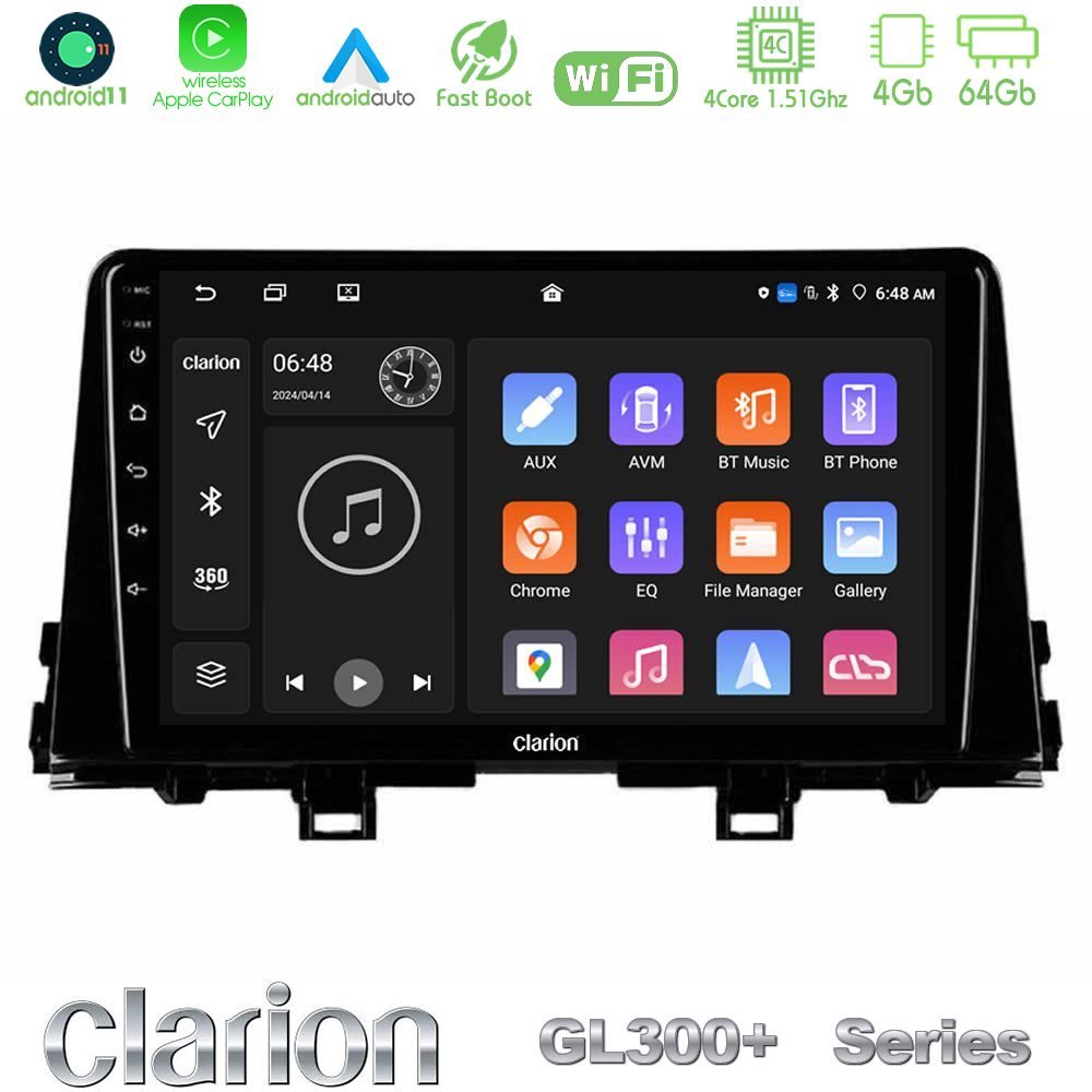 Clarion GL300+ Series 4Core Android11 4+64GB Kia Picanto 2017-2021 Navigation Multimedia Tablet 9"