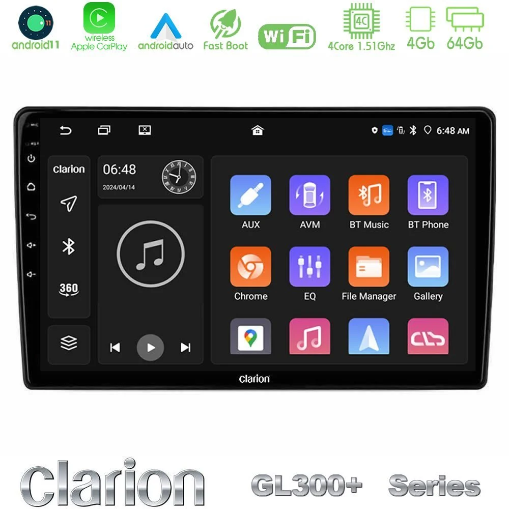 Clarion GL300+ Series 4Core Android11 4+64GB Kia Ceed 2007-2009 Navigation Multimedia Tablet 9"