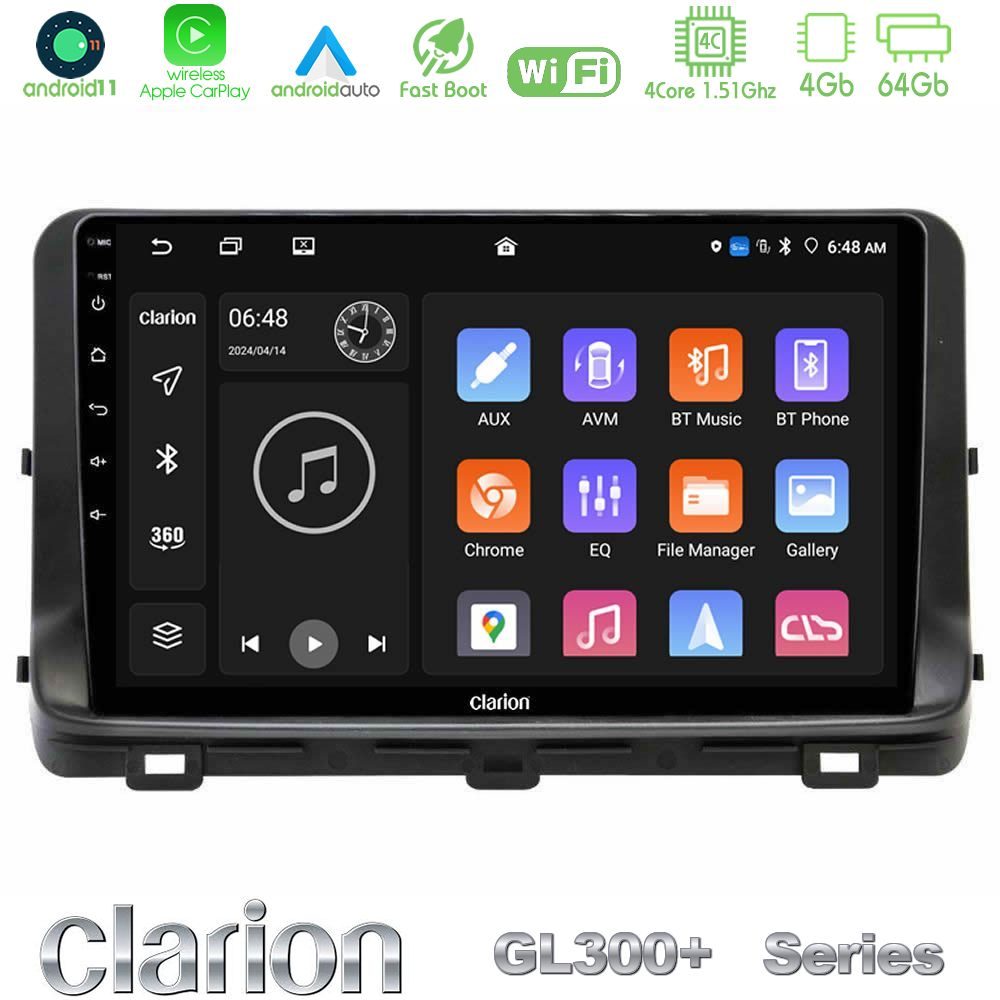 Clarion GL300+ Series 4Core Android11 4+64GB Kia Ceed 2018-2023 Navigation Multimedia Tablet 10"