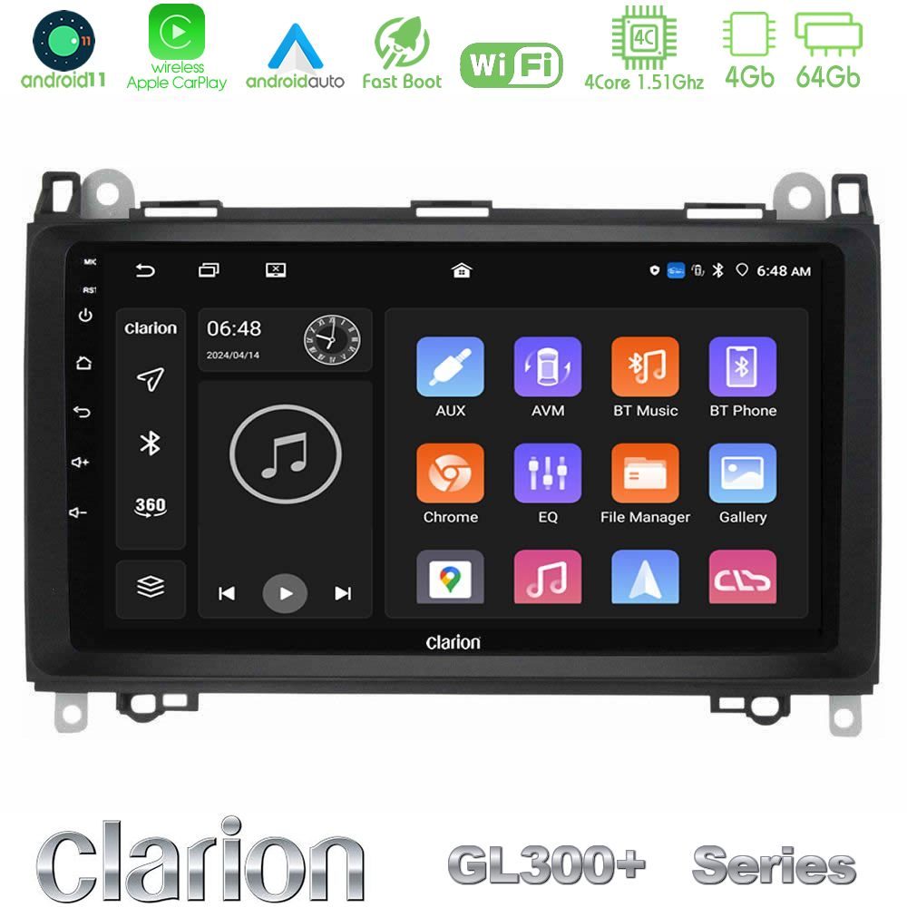 Clarion GL300+ Series 4Core Android11 4+64GB Mercedes A/B/Vito/Sprinter Class Navigation Multimedia Tablet 9"