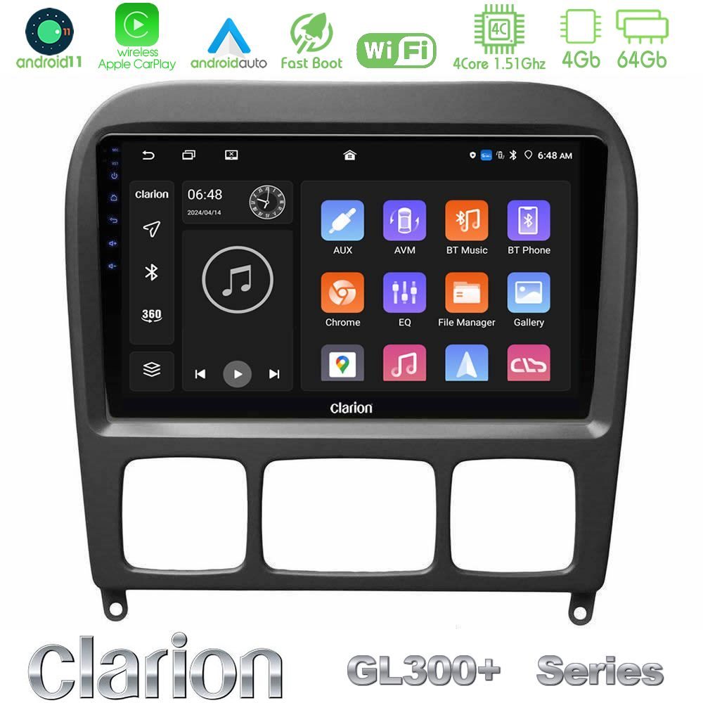 Clarion GL300+ Series 4Core Android11 4+64GB Mercedes S Class 1999-2004 (W220) Navigation Multimedia Tablet 9"