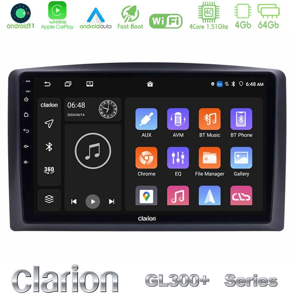 Clarion GL300+ Series 4Core Android11 4+64GB Mercedes Vito 2015-2021 Navigation Multimedia Tablet 10"