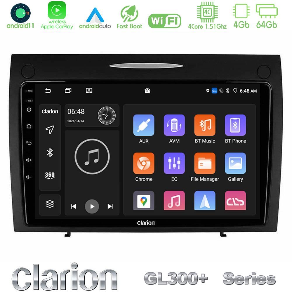Clarion GL300+ Series 4Core Android11 4+64GB Mercedes SLK Class Navigation Multimedia Tablet 9"