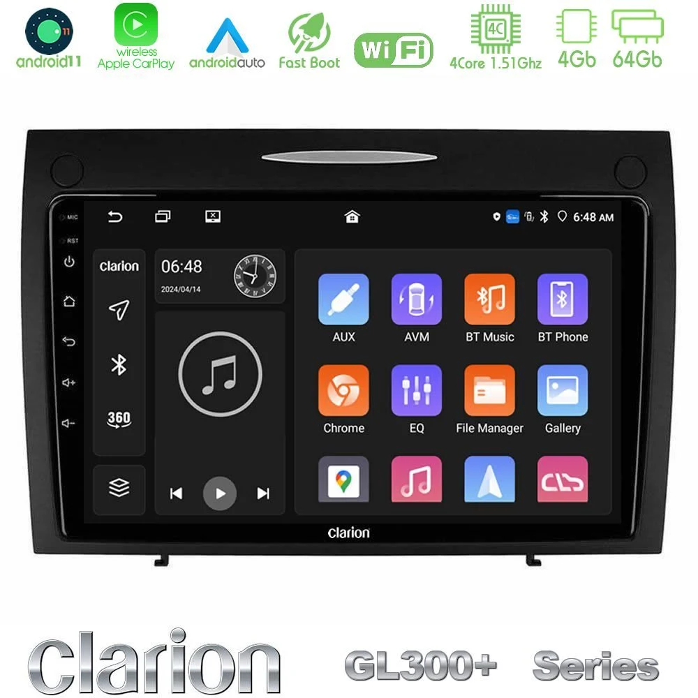 Clarion GL300+ Series 4Core Android11 4+64GB Mercedes SLK Class Navigation Multimedia Tablet 9"