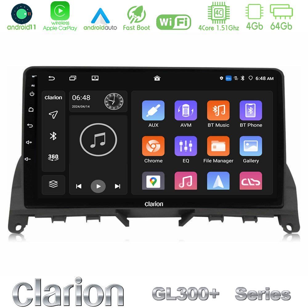 Clarion GL300+ Series 4Core Android11 4+64GB Mercedes C Class W204 Navigation Multimedia Tablet 9"