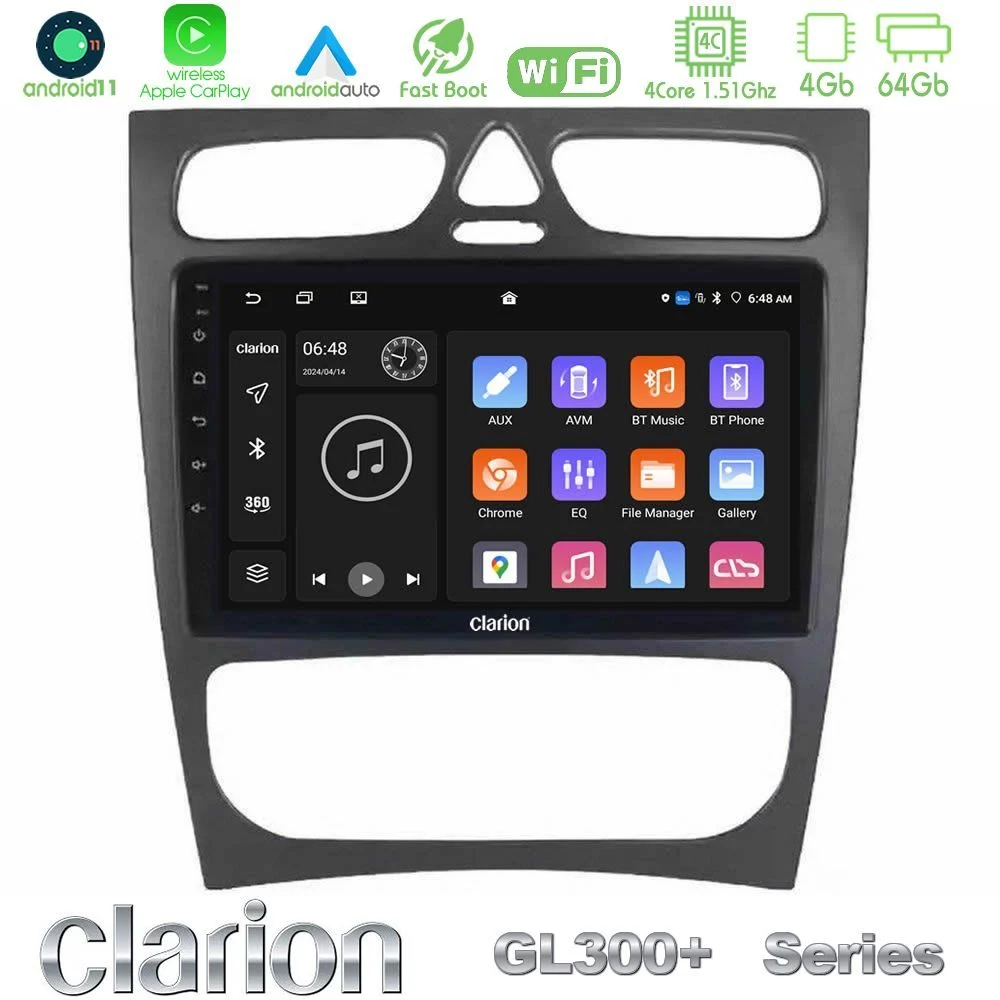 Clarion GL300+ Series 4Core Android11 4+64GB Mercedes C Class (W203) Navigation Multimedia Tablet 9"