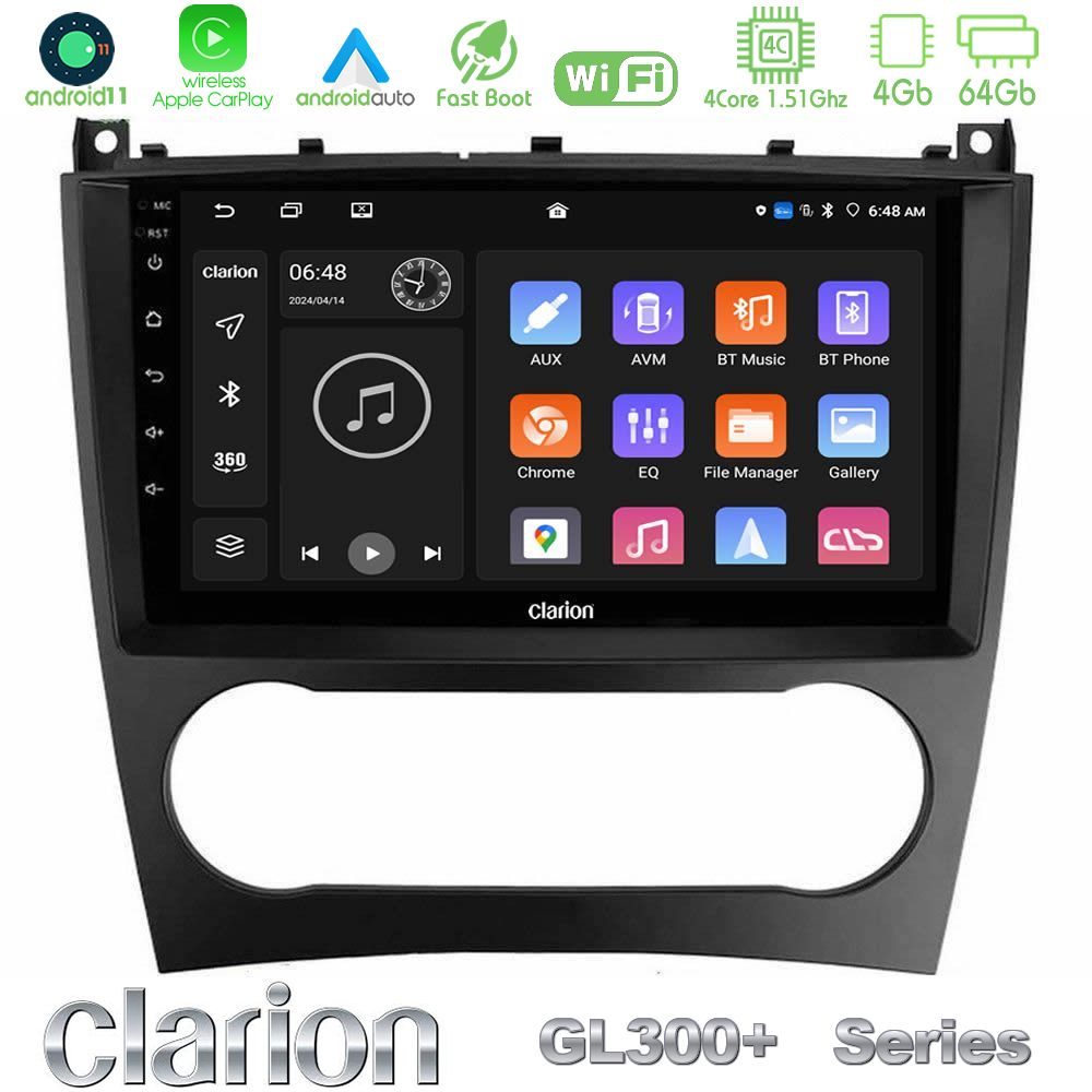 Clarion GL300+ Series 4Core Android11 4+64GB Mercedes W203 Facelift Navigation Multimedia Tablet 9"