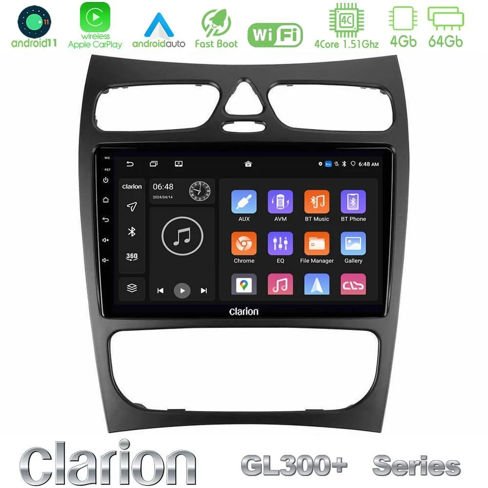 Clarion GL300+ Series 4Core Android11 4+64GB  Mercedes CLK Class W209 2000-2004 Navigation Multimedia Tablet 9"
