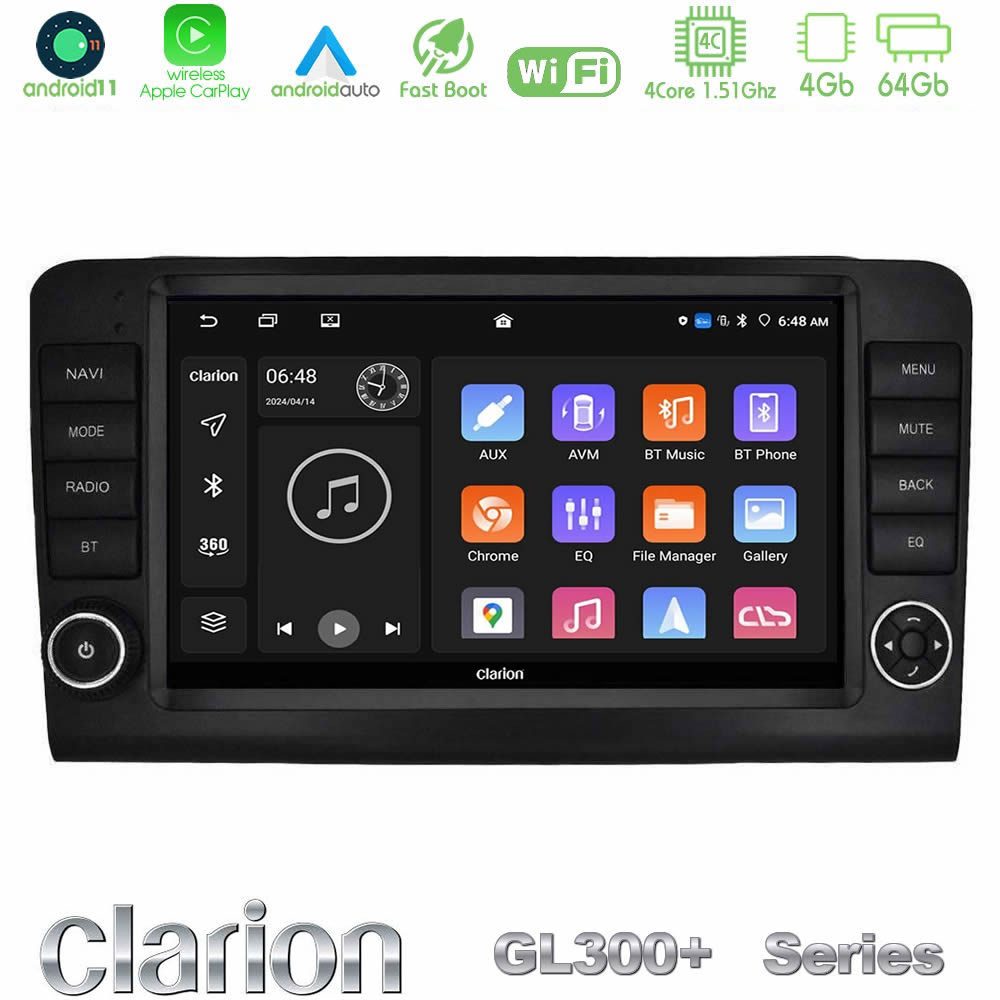 Clarion GL300+ Series 4Core Android11 4+64GB Mercedes ML/GL Class W164 2006-2011 Navigation Multimedia Tablet 9" (OEM Look)