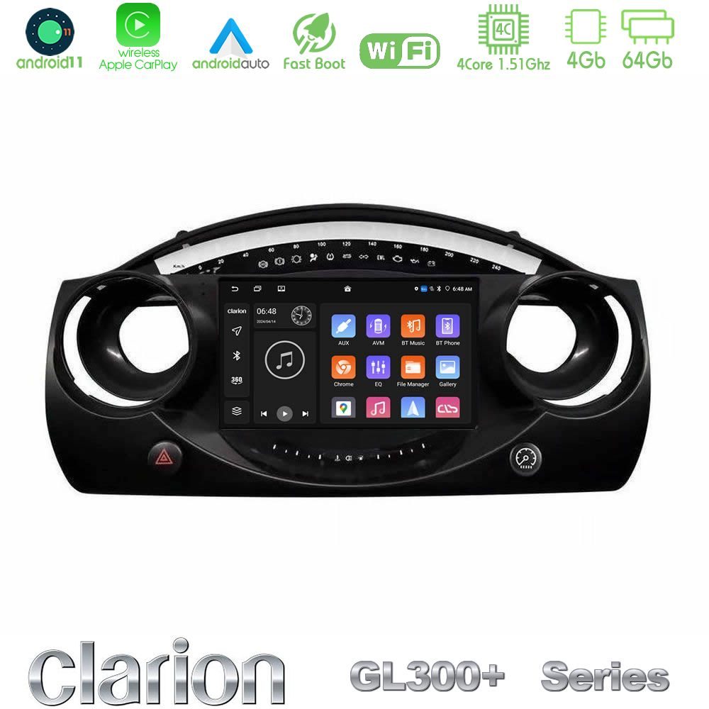 Clarion GL300+ Series 4Core Android11 4+64GB Mini Cooper R50 Navigation Multimedia Tablet 9"