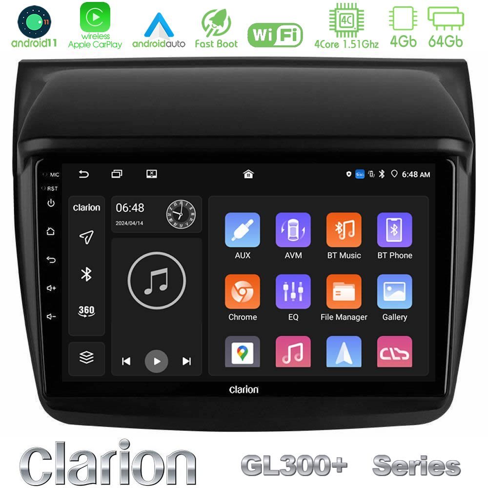 Clarion GL300+ Series 4Core Android11 4+64GB Mitsubishi L200 Navigation Multimedia Tablet 9"