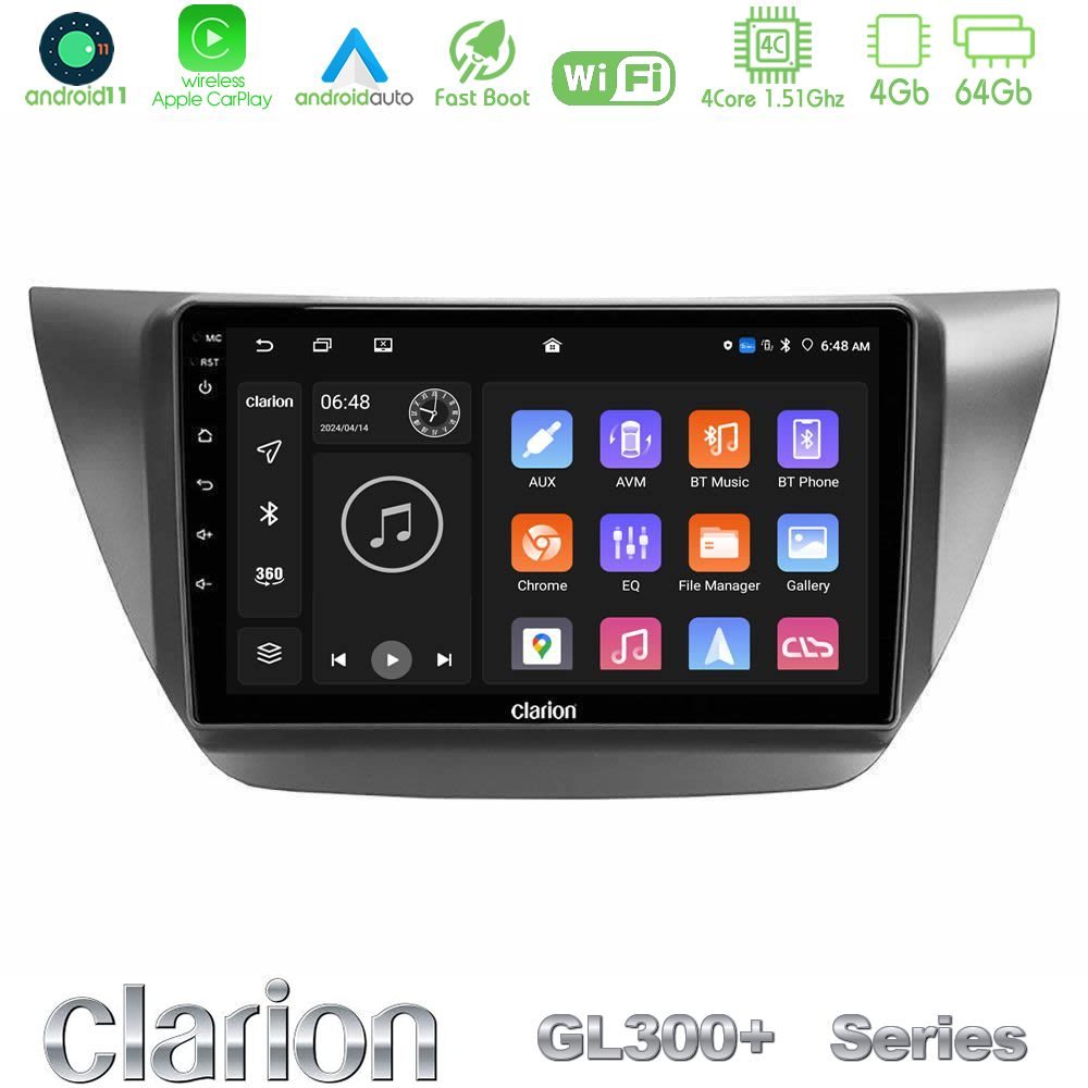 Clarion GL300+ Series 4Core Android11 4+64GB Mitsubishi Lancer 2004 – 2008 Navigation Multimedia Tablet 9"