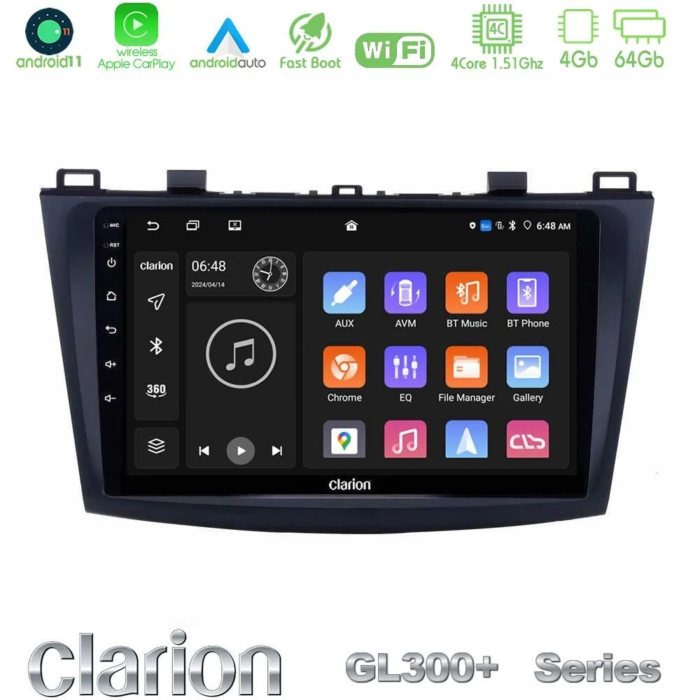 Clarion GL300+ Series 4Core Android11 4+64GB  Mazda 3 2009-2014 Navigation Multimedia Tablet 9"