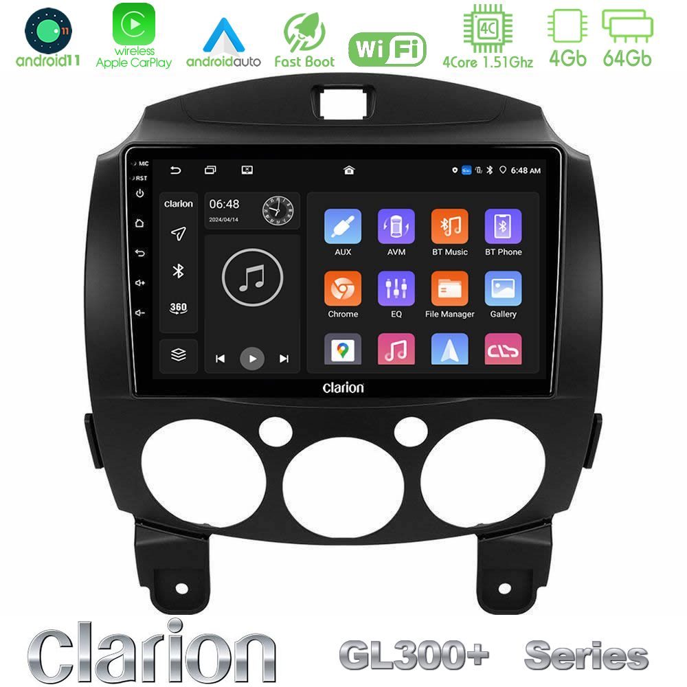 Clarion GL300+ Series 4Core Android11 4+64GB Mazda 2 2008-2014 Navigation Multimedia Tablet 9"