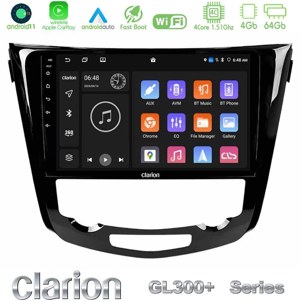 Clarion GL300+ Series 4Core Android11 4+64GB Nissan Qashqai J11 (AUTO A/C) Navigation Multimedia Tablet 10"