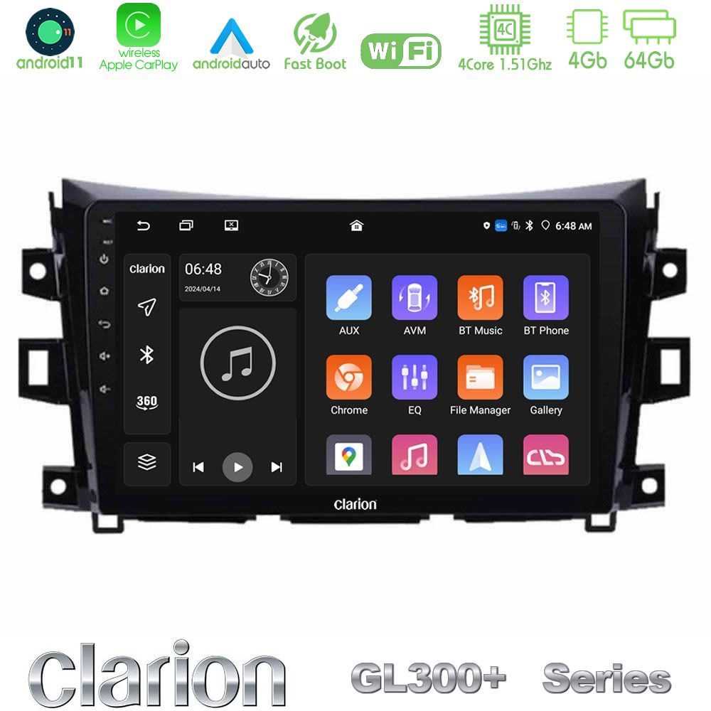 Clarion GL300+ Series 4Core Android11 4+64GB Nissan Navara NP300 Navigation Multimedia Tablet 9"