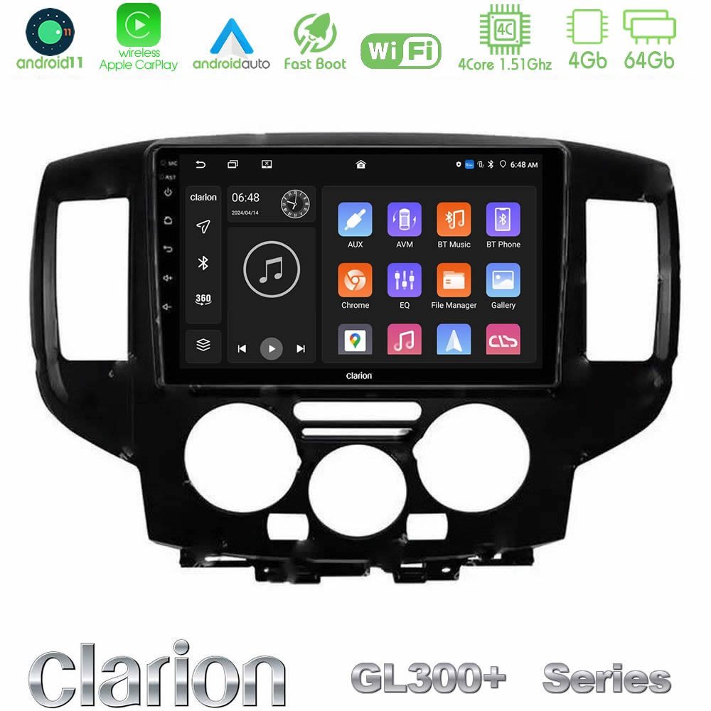 Clarion GL300+ Series 4Core Android11 4+64GB Nissan NV200 Navigation Multimedia Tablet 9" (Μαύρο)