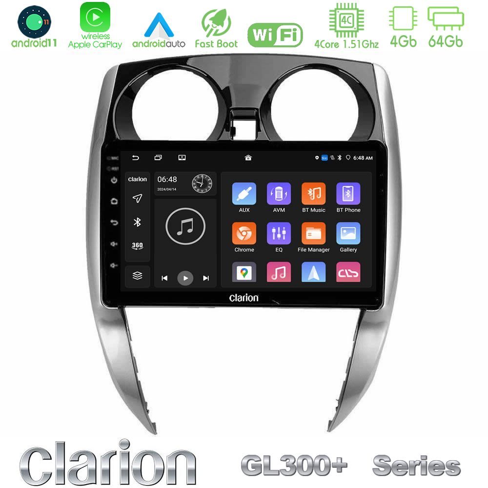 Clarion GL300+ Series 4Core Android11 4+64GB Nissan Note 2013-2018 Navigation Multimedia Tablet 10"