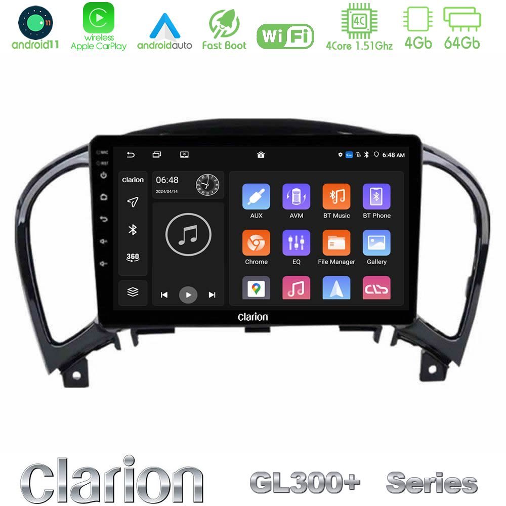 Clarion GL300+ Series 4Core Android11 4+64GB Nissan Juke Navigation Multimedia Tablet 9"