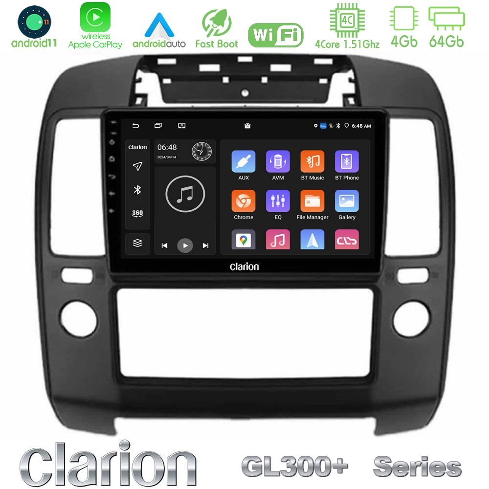 Clarion GL300+ Series 4Core Android11 4+64GB Nissan Navara Navigation Multimedia Tablet 9"