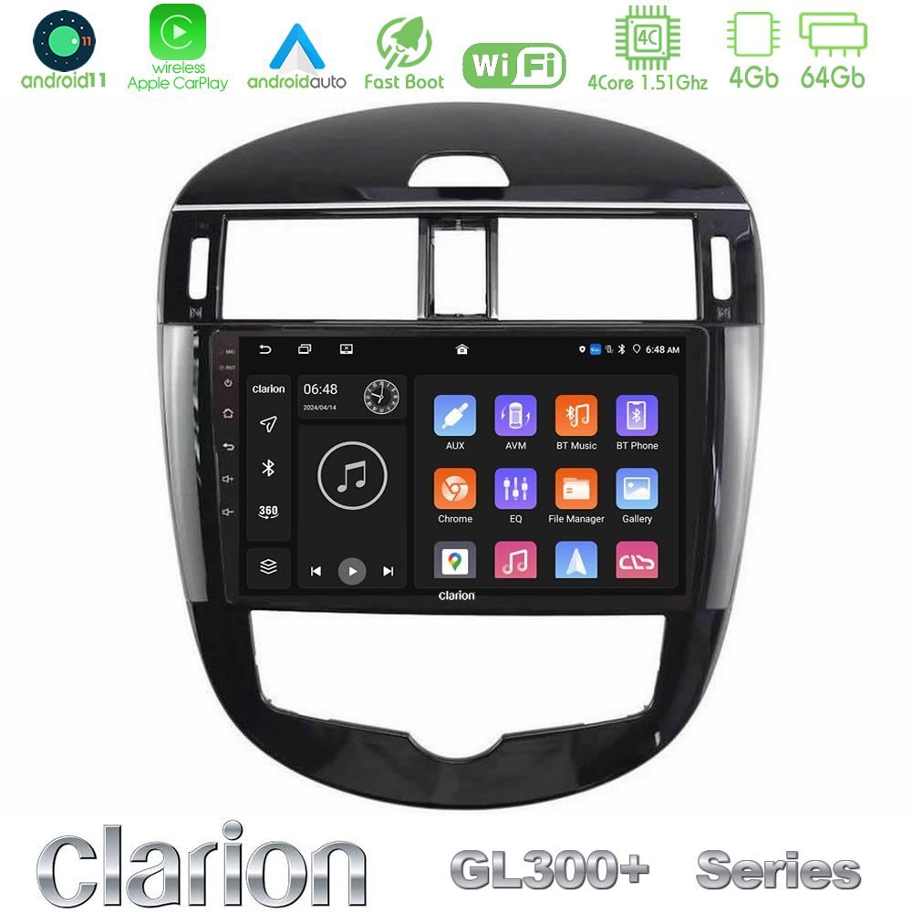 Clarion GL300+ Series 4Core Android11 4+64GB Nissan Pulsar 2015-2018 Navigation Multimedia Tablet 9"