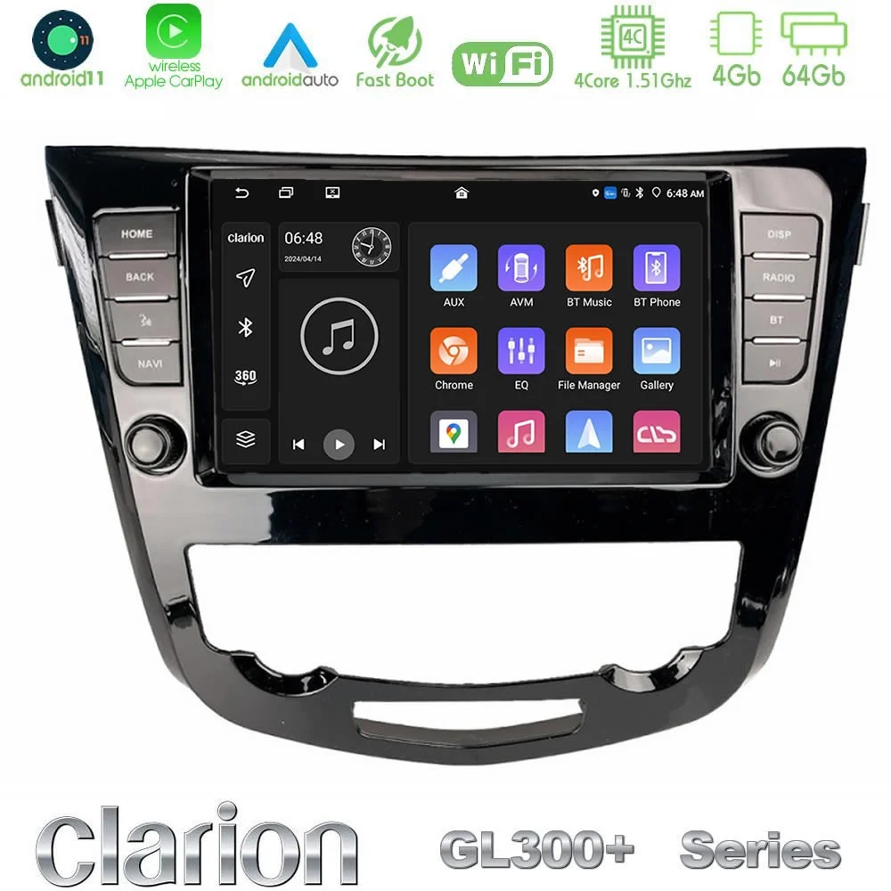 Clarion GL300+ Series 4Core Android11 4+64GB Nissan Qashqai J11 (AUTO A/C) Navigation Multimedia Tablet 9"