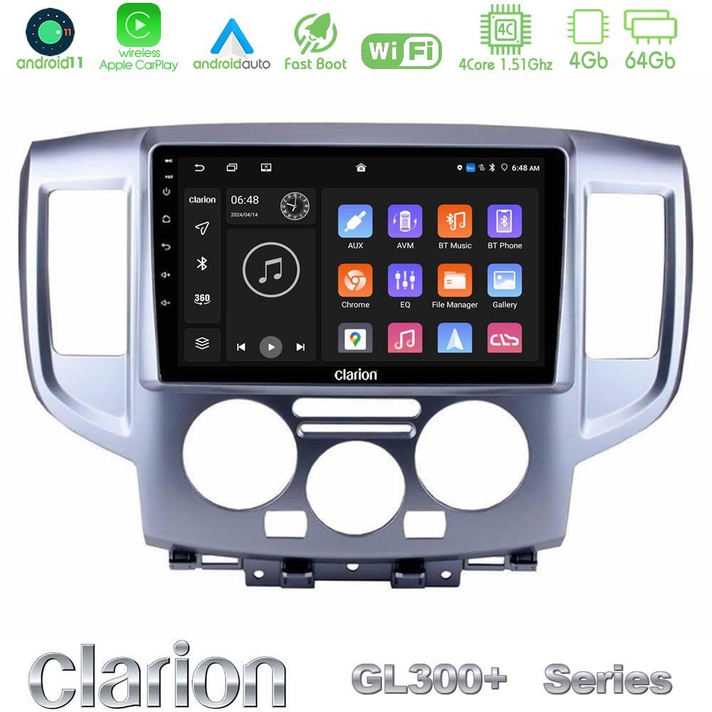 Clarion GL300+ Series 4Core Android11 4+64GB Nissan NV200 Navigation Multimedia Tablet 9"