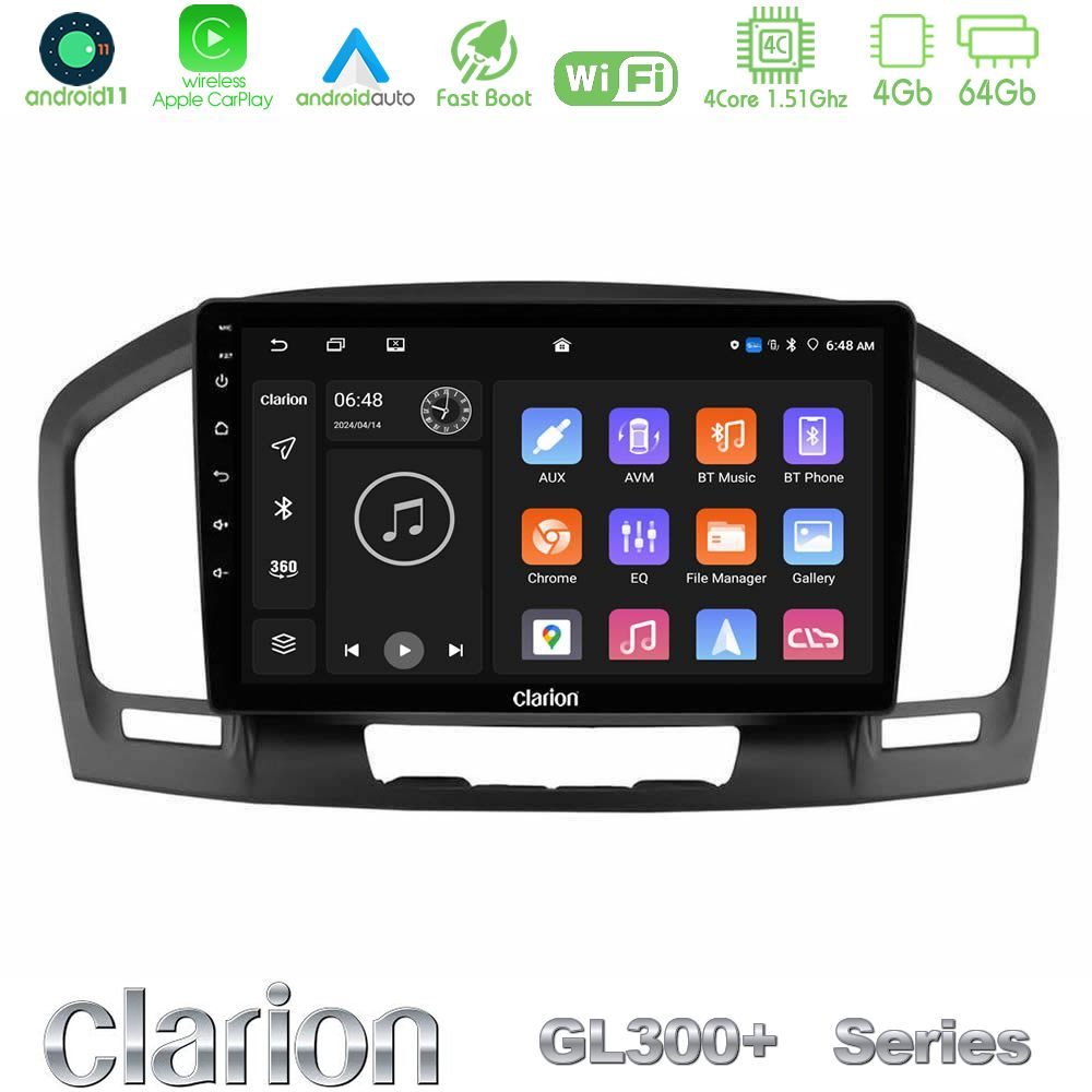 Clarion GL300+ Series 4Core Android11 4+64GB  Opel Insignia 2008-2013 Navigation Multimedia Tablet 9"