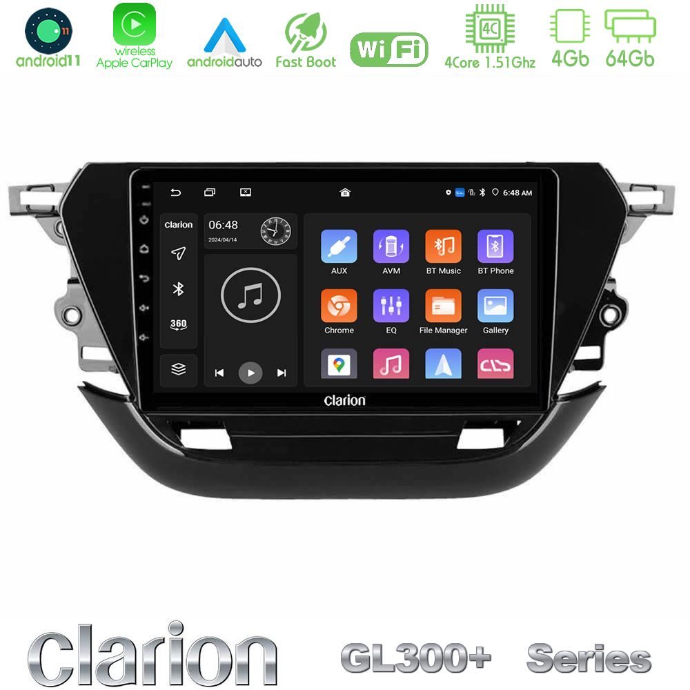 Clarion GL300+ Series 4Core Android11 4+64GB Opel Corsa F 2019-2023 Navigation Multimedia Tablet 9"