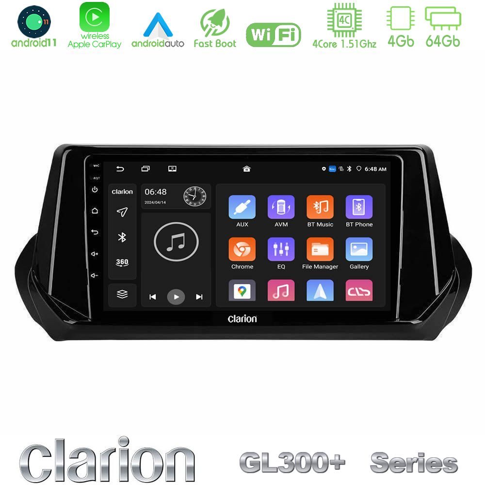 Clarion GL300+ Series 4Core Android11 4+64GB Peugeot 208 2019-2023 Navigation Multimedia Tablet 9" Clarion GL300+ Series 4Core Android11 4+64GB Peugeot 208 2019-2023 Navigation Multimedia Tablet 9"