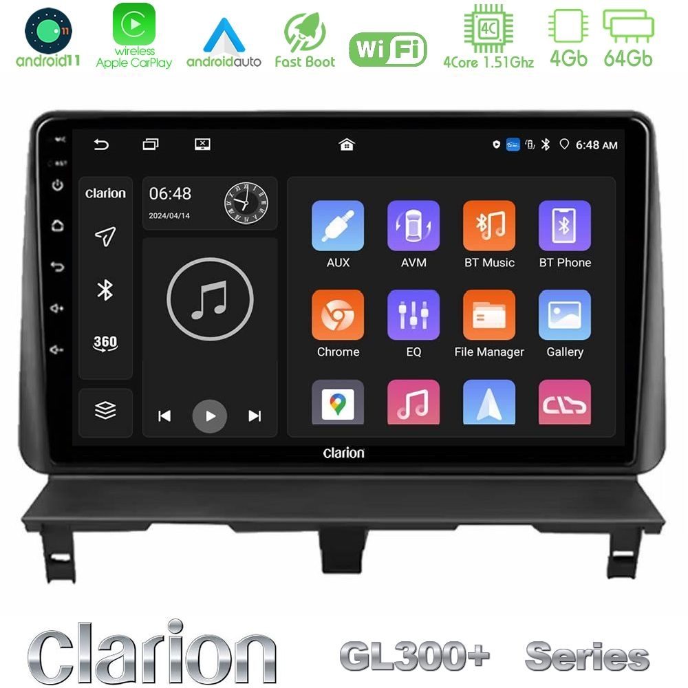 Clarion GL300+ Series 4Core Android11 4+64GB Peugeot Partner / Citroën Berlingo 2002-2008 Navigation Multimedia Tablet 9"