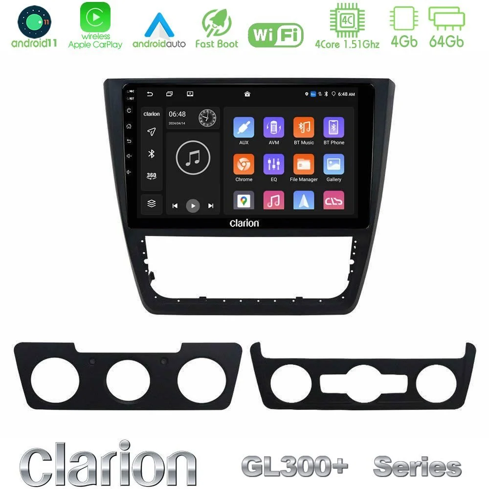 Clarion GL300+ Series 4Core Android11 4+64GB  Skoda Yeti 2009-> Navigation Multimedia Tablet 10"