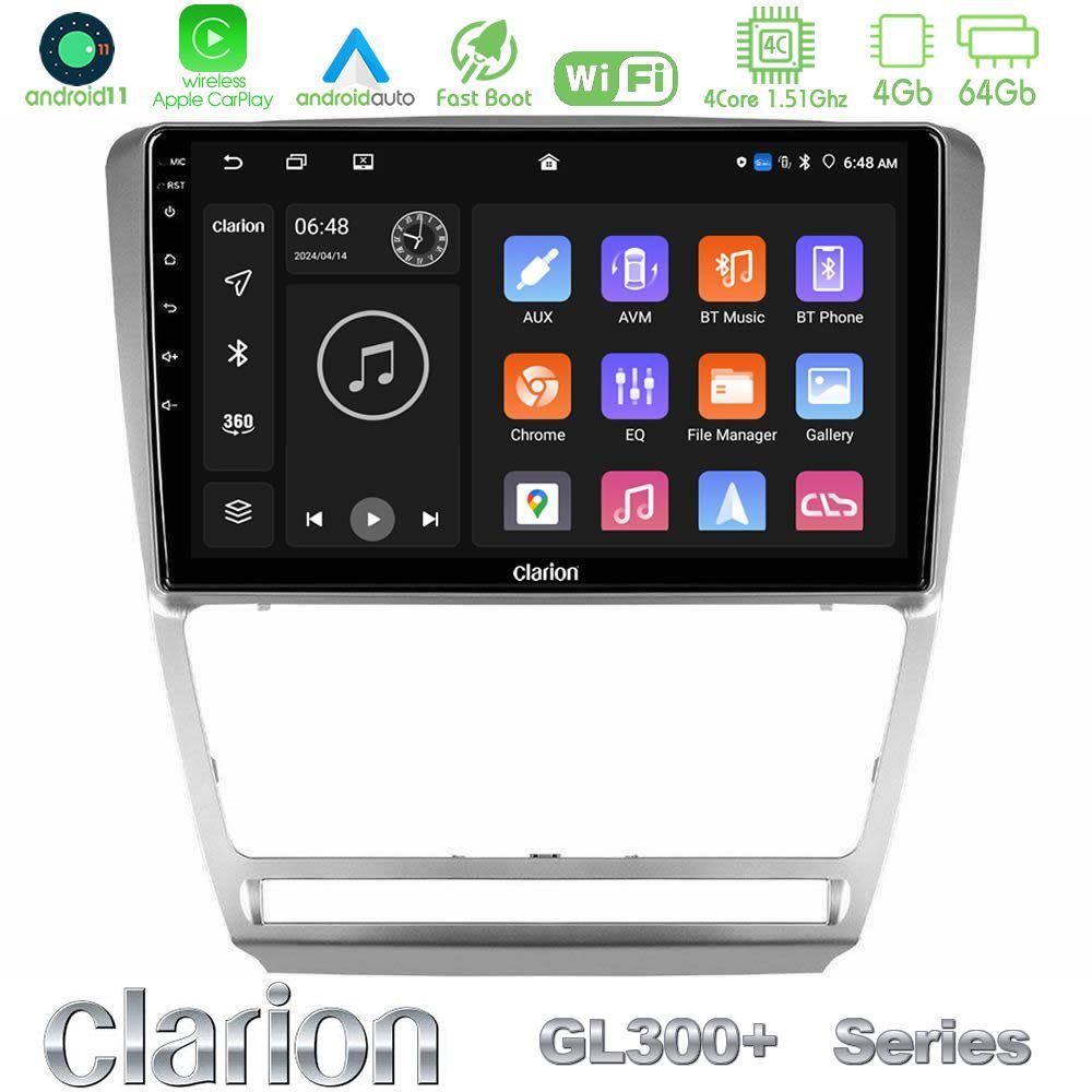 Clarion GL300+ Series 4Core Android11 4+64GB  Skoda Octavia 5 Navigation Multimedia Tablet 10"