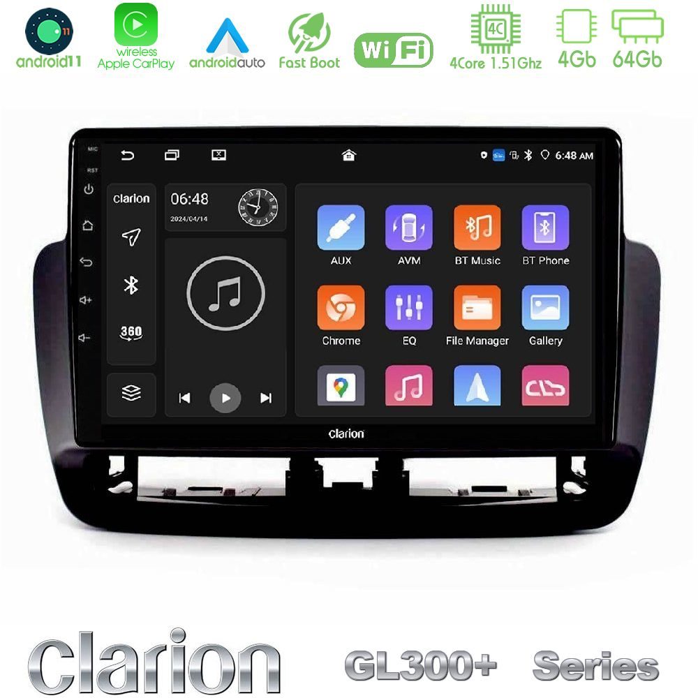 Clarion GL300+ Series 4Core Android11 4+64GB  Seat Ibiza 2012-2015 Navigation Multimedia Tablet 9"   (Piano Black)