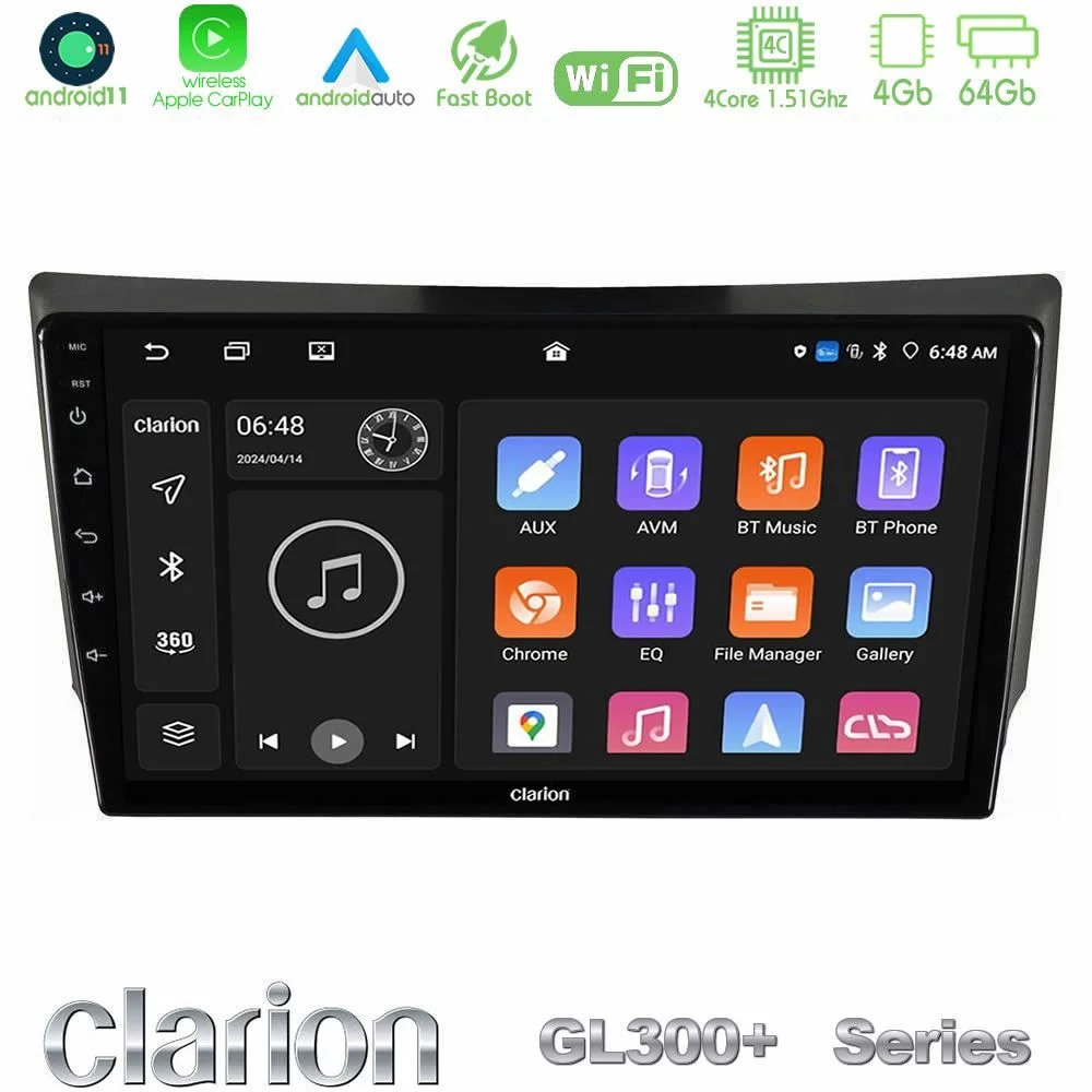 Clarion GL300+ Series 4Core Android11 4+64GB Ssangyong Rexton 2002-2006 Navigation Multimedia Tablet 9"