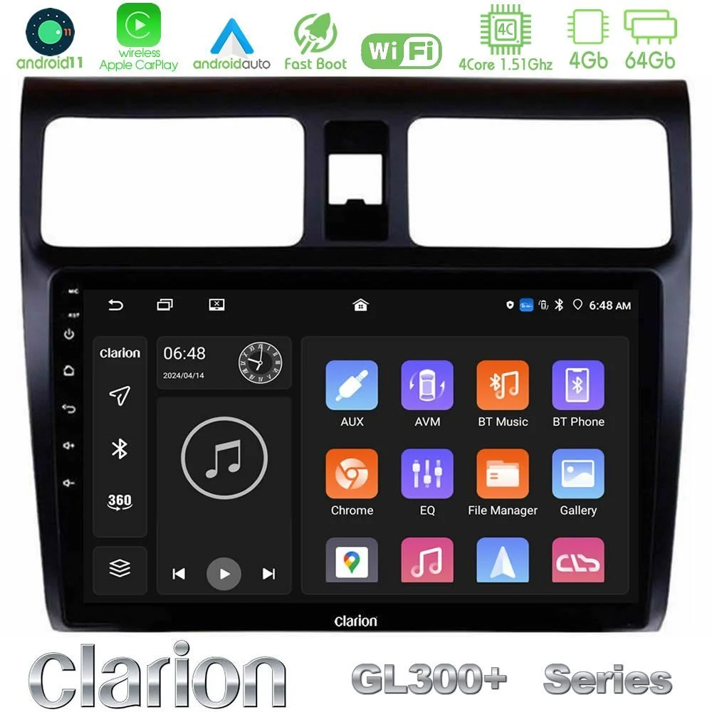 Clarion GL300+ Series 4Core Android11 4+64GB Suzuki Swift 2005-2010 Navigation Multimedia Tablet 10"