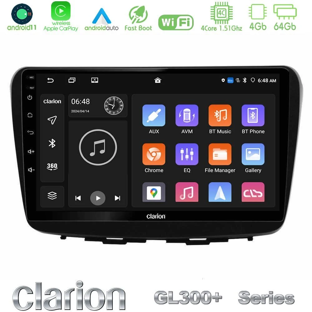 Clarion GL300+ Series 4Core Android11 4+64GB Suzuki Baleno 2016-2021 Navigation Multimedia Tablet 9"