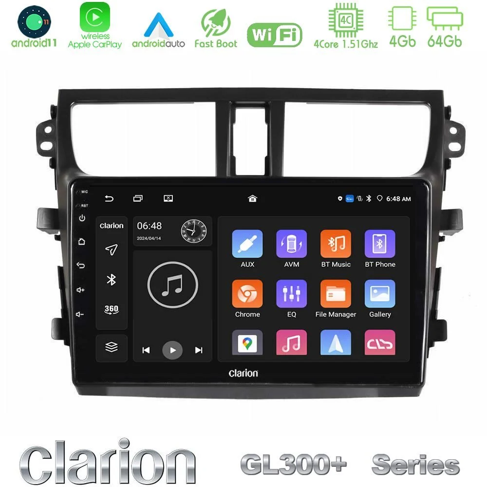 Clarion GL300+ Series 4Core Android11 4+64GB Suzuki Celerio 2014-2020 Navigation Multimedia Tablet 9"