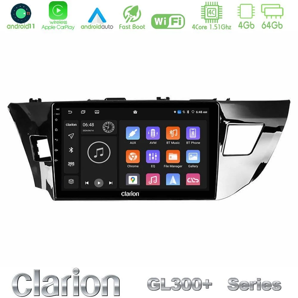 Clarion GL300+ Series 4Core Android11 4+64GB  Toyota Corolla 2014-2016 Navigation Multimedia Tablet 9"