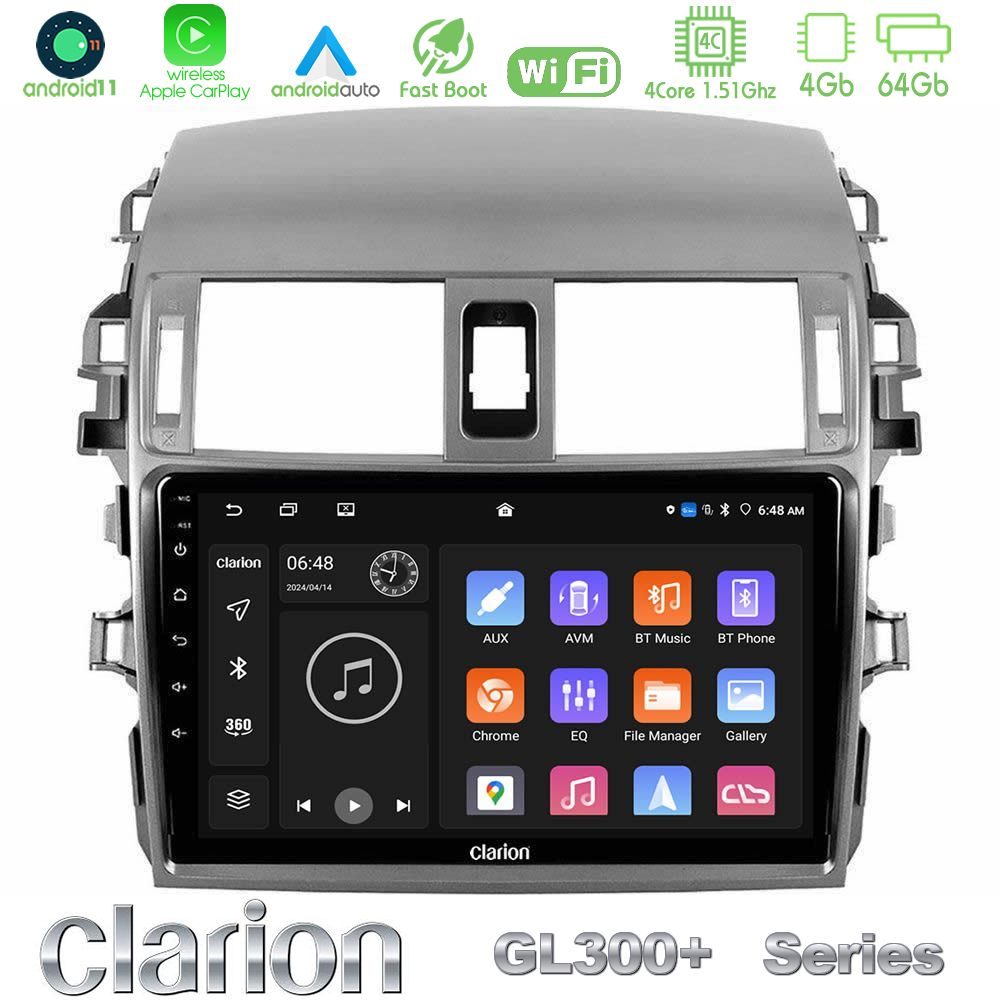 Clarion GL300+ Series 4Core Android11 4+64GB  Toyota Corolla 2008-2010 Navigation Multimedia Tablet 9"