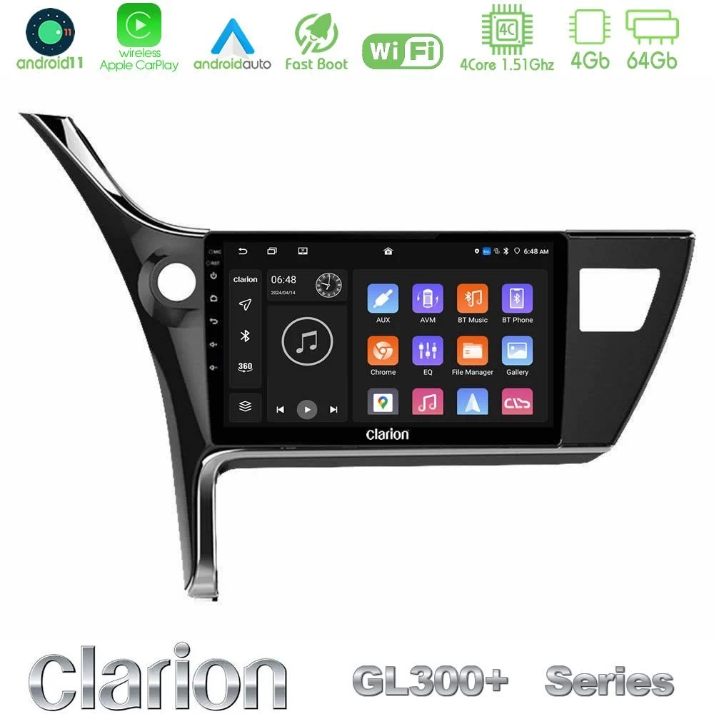 Clarion GL300+ Series 4Core Android11 4+64GB Toyota Corolla 2017-2018 Navigation Multimedia Tablet 10"