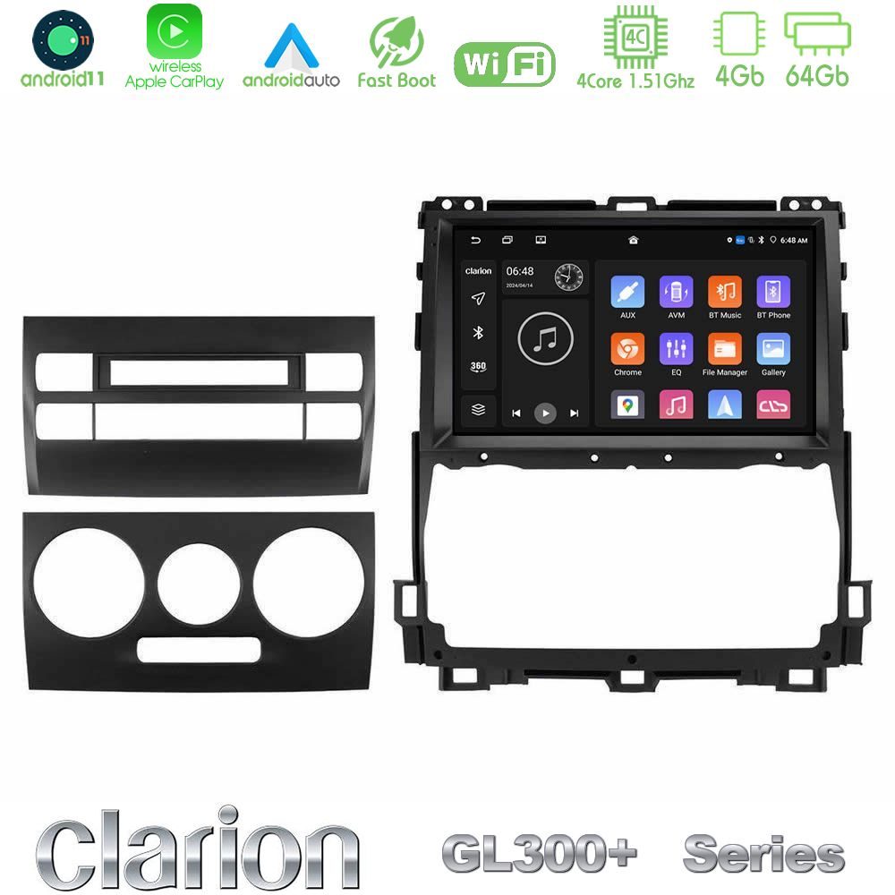 Clarion GL300+ Series 4Core Android11 4+64GB  Toyota Land Cruiser J120 2002-2009 Navigation Multimedia Tablet 9"