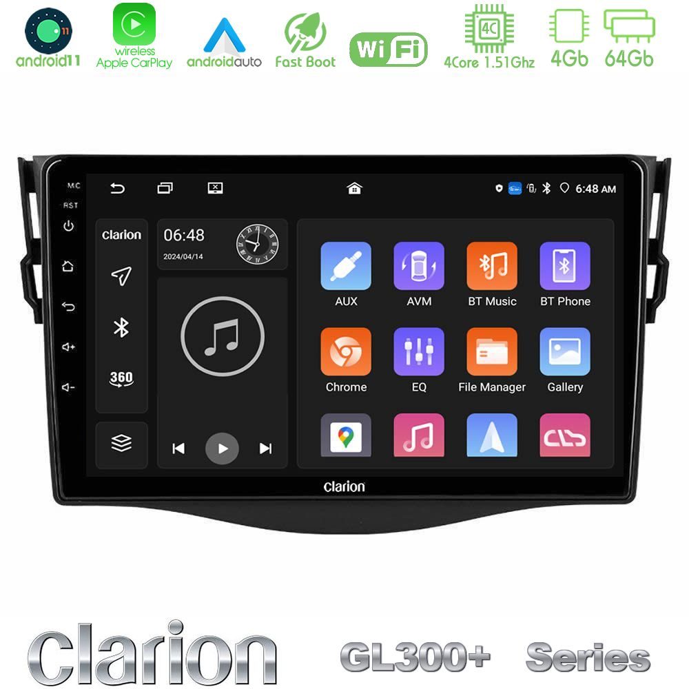 Clarion GL300+ Series 4Core Android11 4+64GB  Toyota RAV4 Navigation Multimedia Tablet 9"