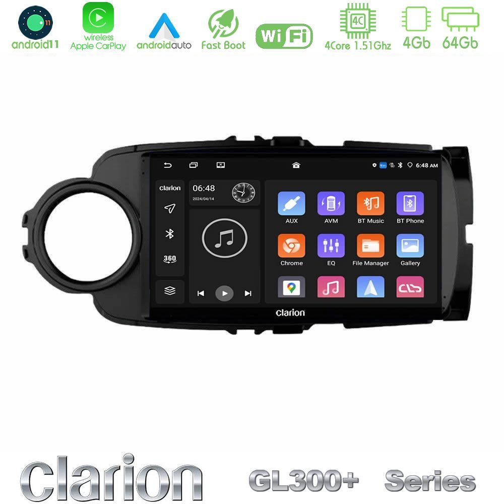 Clarion GL300+ Series 4Core Android11 4+64GB  Toyota Yaris Navigation Multimedia Tablet 9" (Μαύρο Χρώμα)