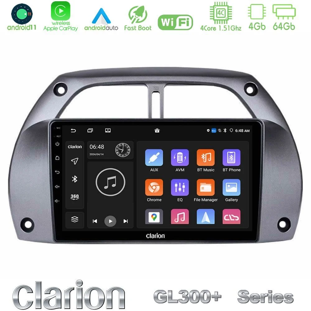 Clarion GL300+ Series 4Core Android11 4+64GB Toyota RAV4 2001 - 2006 Navigation Multimedia Tablet 9"